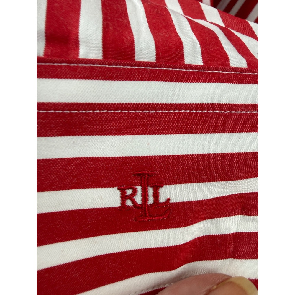 Lauren Ralph Lauren Womens Red White Striped Button Down Shirt Contrast Collar S - Picture 6 of 10